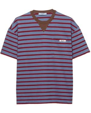 Prada Gestreiftes T-Shirt Mit Tasche - Lila