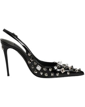 Dolce & Gabbana Studded Leather Slingback Sandals - Black