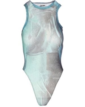 Jean Paul Gaultier Mesh Water-Print Bodysuit - Blue
