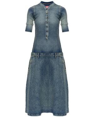 DIESEL Ribbed-Knit Panelled Midi Dress in Blue | Lyst