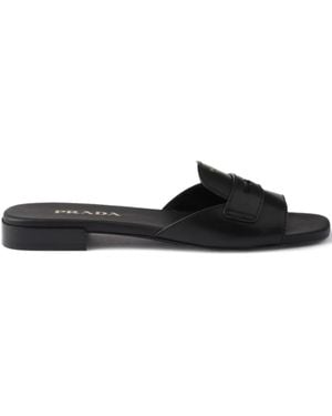 Prada Logo-Stamp Leather Sandals - Black