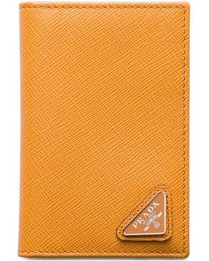 Prada Triangle-Logo Leather Card Holder - Orange