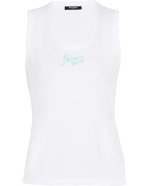 Balmain Logo-Print Tank Top - White