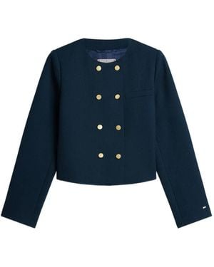 Tommy Hilfiger Button Round-Neck Jacket - Blue