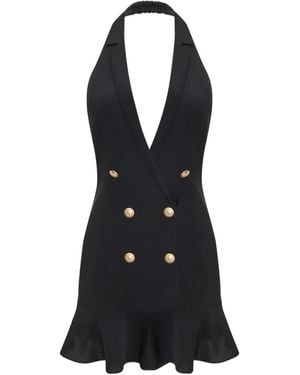 Occleus Noir Double-Breasted Ruffled Dress - Black