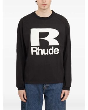 Rhude Logo-Print Long-Sleeved T-Shirt - Black