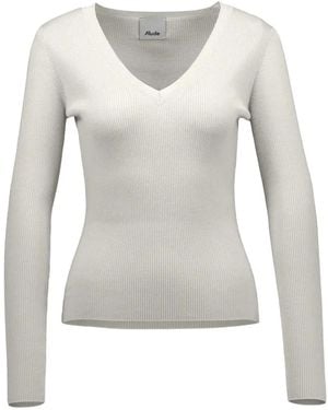 Allude V-Neck Ribbed Knitted Jumper - White