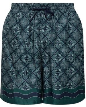 CASABLANCA Radiating Monogram Silk Deck Shorts - Blue