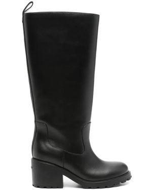 Bally Rugged Sole Leather Long Boots - Black