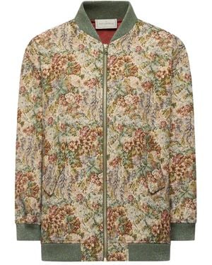 Pierre Louis Mascia Floral Tapestry Bomber Jacket - Natural