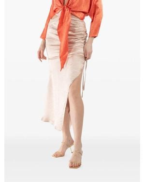 JBQ Riva Drawstring Gathered Side-Slit Midi Skirt - White