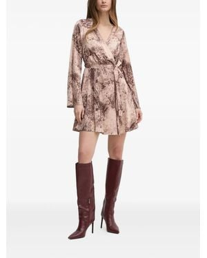 Guess Snake-Print Wrap Mini Dress - Natural