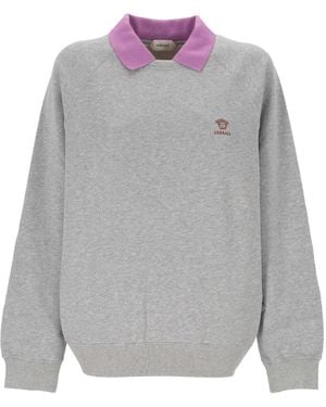 Versace Sudadera Bordada Con Cuello De Polo - Gris
