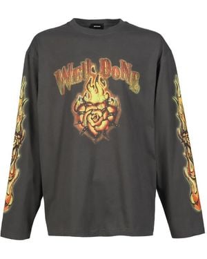 we11done Flame-Graphic T-Shirt - Grey