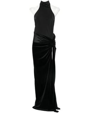 ANDAMANE Robe Longue À Corsage Body À Dos-Nu Et Encolure Montante - Black