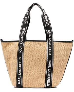 KARL LAGERFELD Logo-Patch Raffia Beach Bag - White