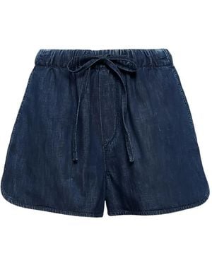 Valentino Garavani Vlogo Chambray Wool Mini Shorts - Blue
