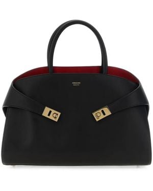 Ferragamo Medium Hug Gancini-Buckle Tote Bag - Black