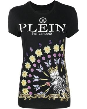Philipp Plein Skeleton-Print Round Neck T-Shirt - Black