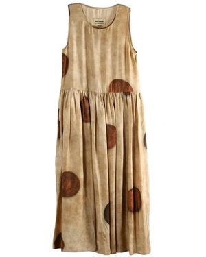 Uma Wang Polka-Dot Pleated Midi Dress - Natural