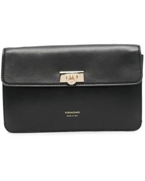 Ferragamo Gancini Logo-Detail Clutch Bag - Black