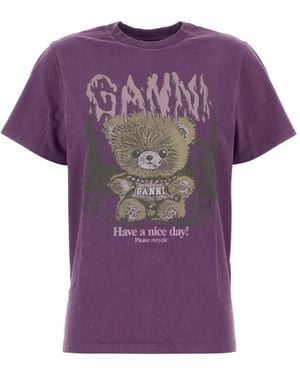 Ganni Graphic-Print T-Shirt - Purple