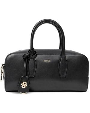 BOSS Logo-Plaque Leather Tote Bag - Black