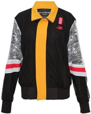Dry Clean Only Lace-Panelled Varsity Jacket - Black