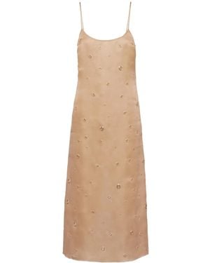 Prada Eyelet-Detail Organza Midi Dress - Natural