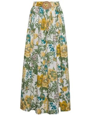 Cara Cara Belted Floral-Print Maxi Skirt - White