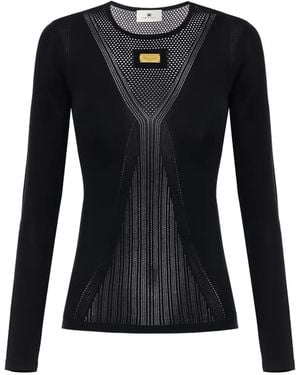 Elisabetta Franchi Open-Knit T-Shirt - Black