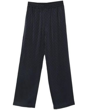 CASABLANCA Dark Monogram Silk Trousers - Blue