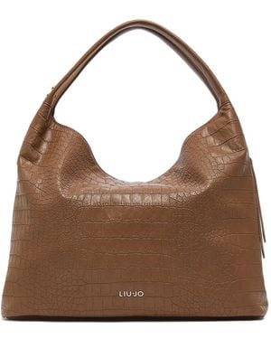 Liu Jo Large Crocodile-Effect Tote Bag - Brown