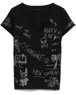 Zadig & Voltaire Henley Crystal-Embellished T-Shirt - Black