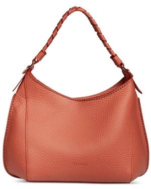 VISONA Mia Braided-Handle Leather Shoulder Bag - Brown