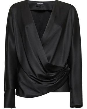 Giorgio Armani Crossed-Neckline Draped Blouse - Black