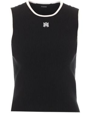 Amiri Ma Logo-Embroidered Ribbed Tank Top - Black
