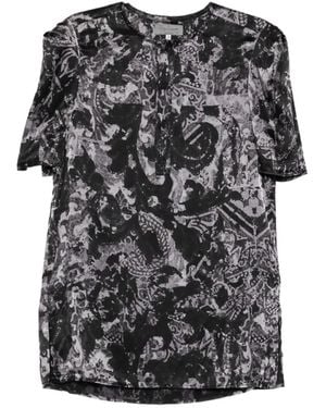 Yohji Yamamoto Sea-Print Short-Sleeve Placket Shirt - Grey
