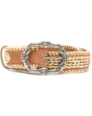 Ermanno Scervino Flower Buckle Woven Belt - Metallic