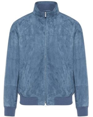 Enrico Mandelli High-Neck Suede Jacket - Blue