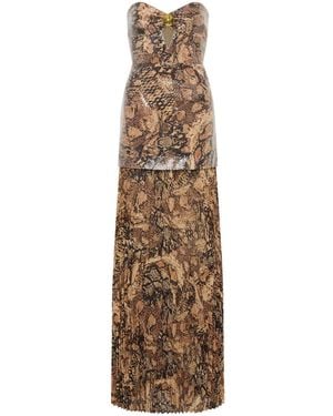 Rebecca Vallance Bellis Snakeskin-Print Strapless Gown - Natural
