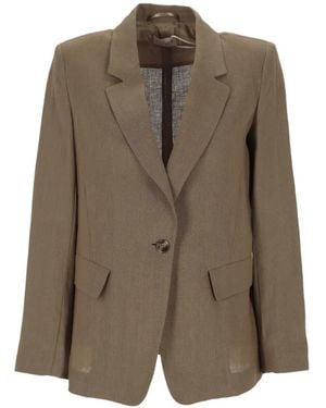 Marella Single-Breasted Linen Blazer - Brown
