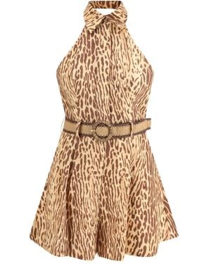 Zimmermann Halterneck Leopard-Print Mini Dress - Natural