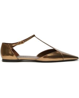 Max Mara Metallic Pointed-Toe Ballet Flats - Brown