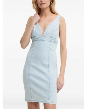 Guess V-Neck Paneled Mini Dress - Blue