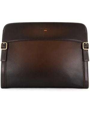 Santoni Buckle-Detail Leather Clutch Bag - Brown