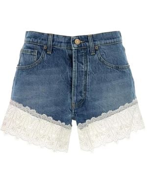 Alanui Romance Lace-Trim Denim Shorts - Blue