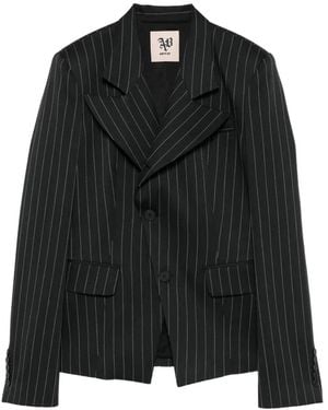 Aniye By Pinstripe-Pattern Double-Lapel Jacket - Black