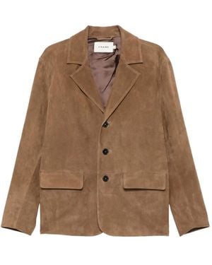 FRAME Suede Three-Button Jacket - Brown