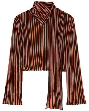 RETORI Striped Scarf-Detail Blouse - Brown